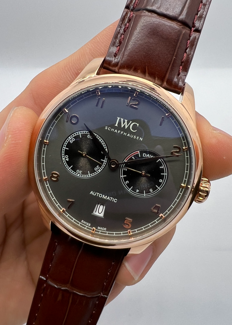 IWC Portugieser Automático Aço/Rose 42mm Pulseira de Couro
