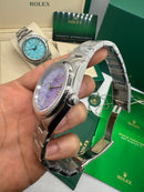 Rolex Oyster Perpetual 36mm/41mm Aço Mostrador Roxo Luneta Baulada