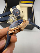 Vacheron Constantin Overseas Dual Time Aço/Rose 41mm, Mostrador Azul