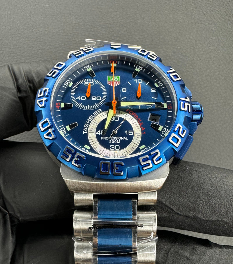 Tag Heuer F1 Cronometro 44mm Aço Mostrador Azul Luneta Azul