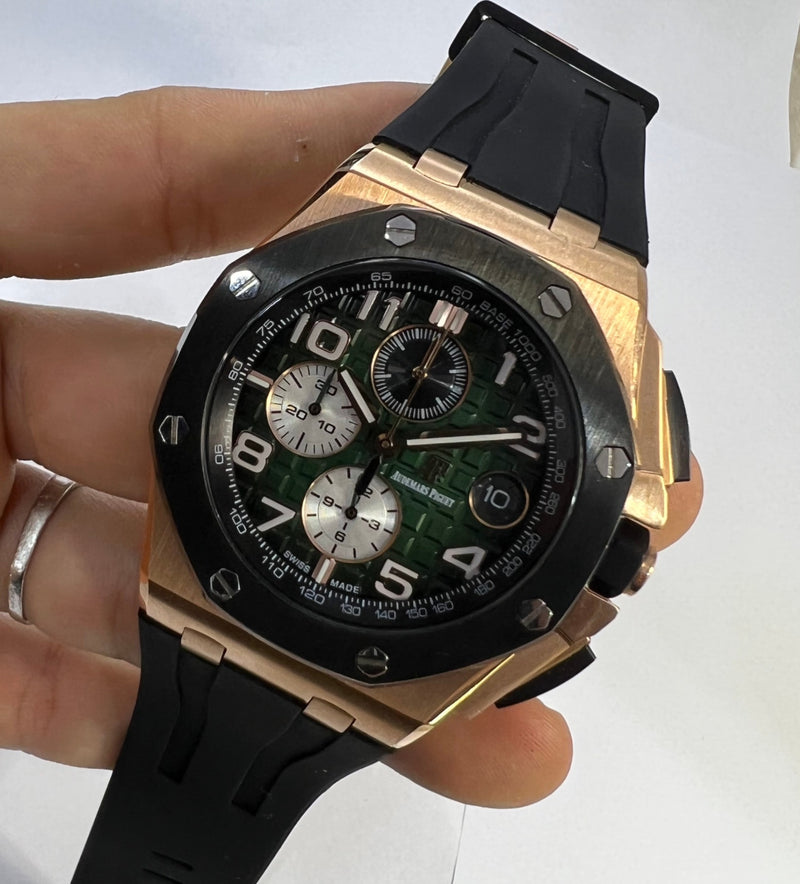 Audemars Piguet Royal Oak Offshore 44mm Mostrador Verde Bezel Aço