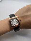 Cartier Santos 41mm/36mm - Aço/Rose - Mostrador Branco - Puls. Couro