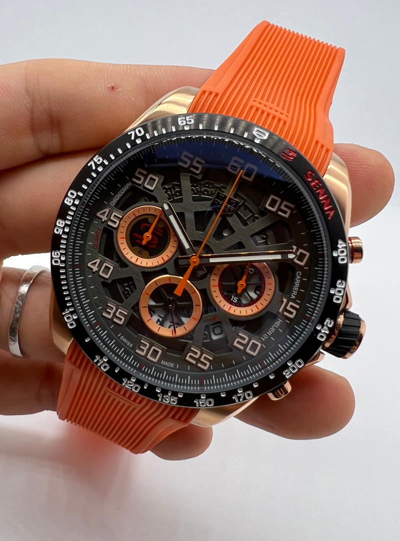 TAG Heuer F1 SENNA Calibre 16, 43mm Aço, Mostrador Preto e Laranja