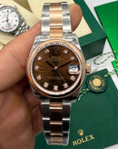 Rolex Datejust Aço/Rose 36mm/31mm, Most. Marrom Cravejado, Puls. Oyster - CLONE