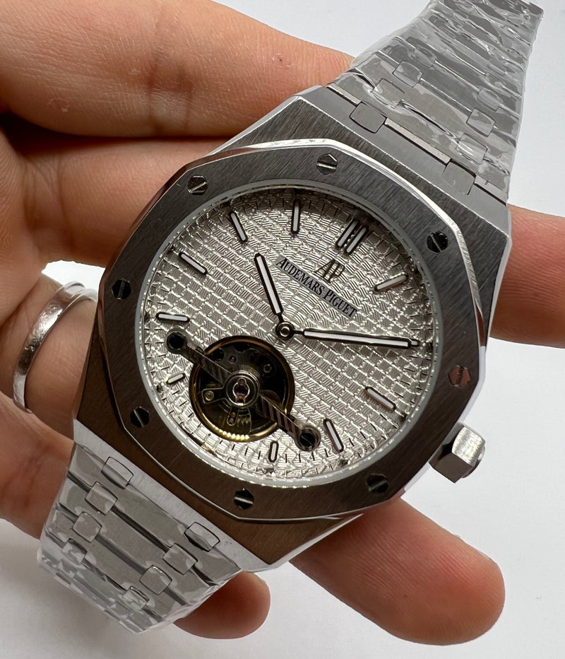 Audemars Piguet Royal Oak Turbilhão 41mm Mostrador Branco Bezel Aço Pulseira Aço