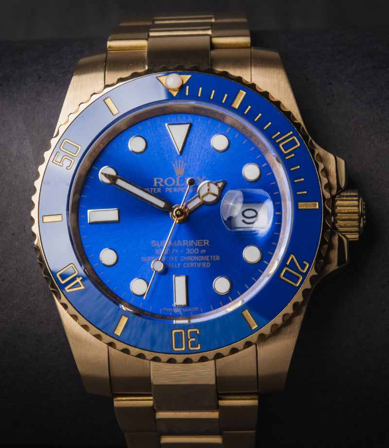 Rolex Submariner Date 41mm Dourado Mostrador Azul Luneta Azul