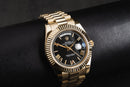Rolex Day-Date 40mm Dourado, Mostrador Preto Luneta Canelada