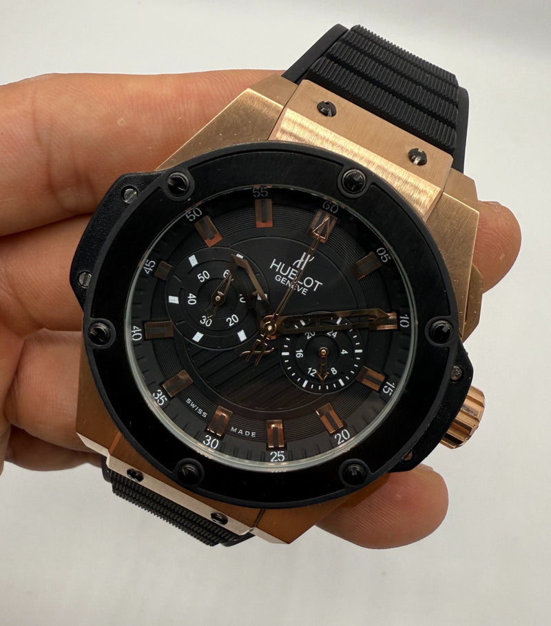 Hublot King Power 48mm Aço/Rose, Mostrador Preto
