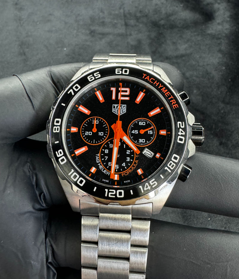 Tag Heuer F1 Cronometro 43mm Aço Mostrador Preto Bezel Preto