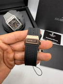 Hublot Square Bang Turbilhão Aço/Rose 45mm, Mostrador Preto Esqueleto