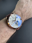 Patek Phillippe Turbilhão 42mm Aço Rosê Mostrador Branco, Pulseira Couro