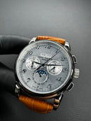 Patek Phillippe Fases da Lua 42mm Aço Mostrador Prata, Pulseira Couro