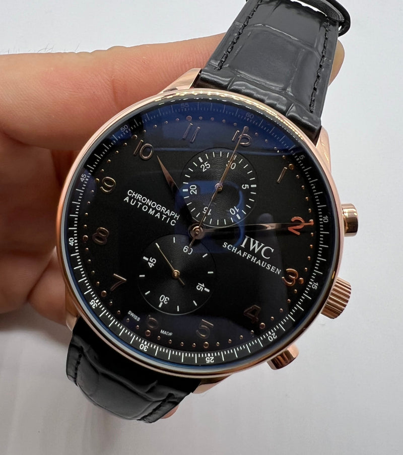 IWC PORTUGIESER CRONÓGRAFO - Aço Rose 41mm - Mostrador Preto
