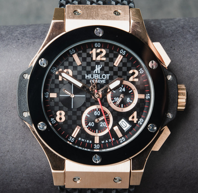 Hublot Big Bang 44mm Rosé Mostrador Preto Bezel Preto