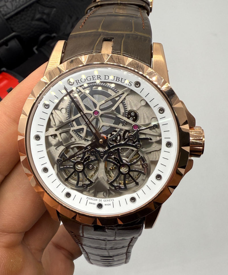 Roger Dubuis Excalibur Tourbillon Duplo 45mm Aço/Rose
