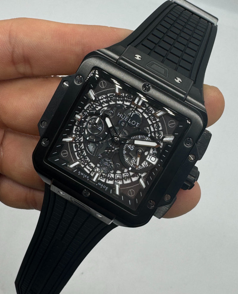 Hublot Square Bang Aço/OxBlack 44mm, Mostrador Preto Esqueleto