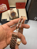 Patek Philippe Nautilus Fases da Lua 40mm, Aço/Rose, Mostrador Verde