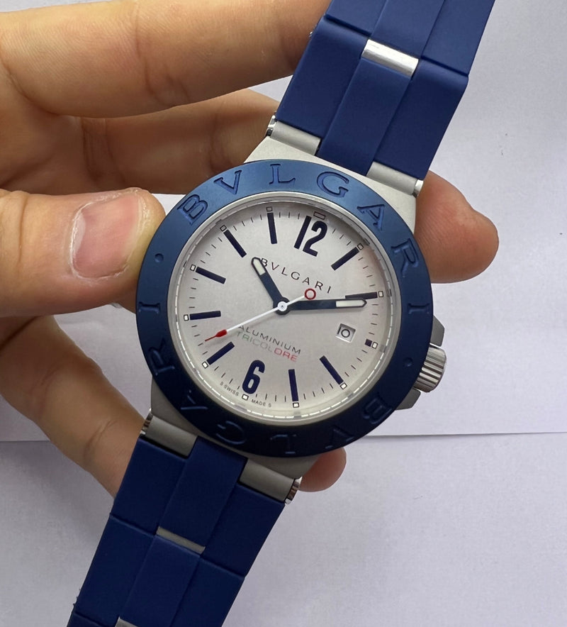 Bvlgari Alumium 40mm - Mostrador Cinza Aluminio Pulseira Borracha Azul