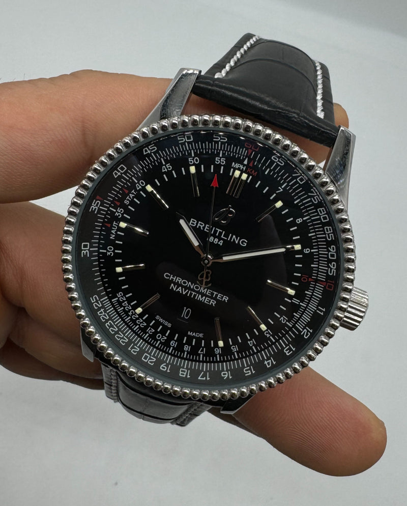 Breitling Navitimer 42mm Aço Pulseira Couro