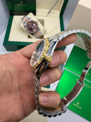 Rolex Date-Just 31mm/36mm Aço/Dourado, Mostrador Verde, Luneta Canelada
