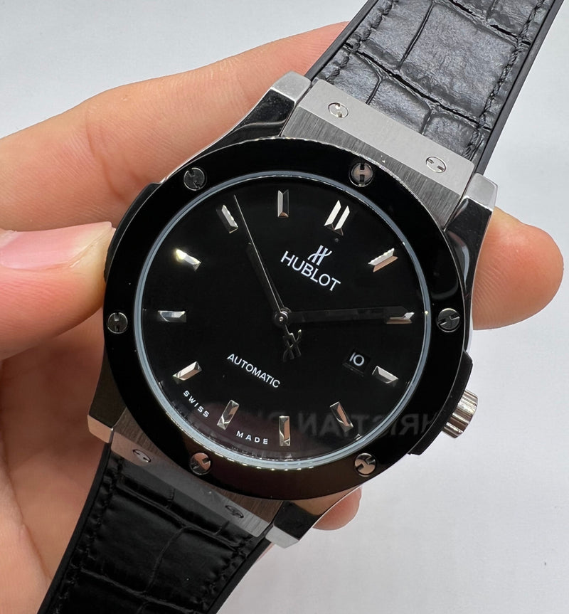 Hublot Classic Fusion 45mm Aço Mostrador Preto Bisel Aço