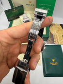 Rolex Daytona 40mm Aço Mostrador Prata Luneta Preta, Pulseira OysterFlex