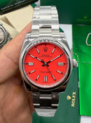 Rolex Oyster Perpetual 36mm/41mm Aço Mostrador Vermelho