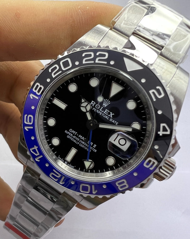 Rolex GMT-Master ll 40mm, Batman, Aço, Pulseira Oyster - CLONE