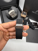 Hublot Square Bang Turbilhão Aço/OxSilver 45mm, Mostrador Cinza Esqueleto