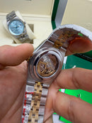 Rolex Oyster Perpetual Land‑Dweller 40mm Aço/Dourado, Mostrador Azul Glacial
