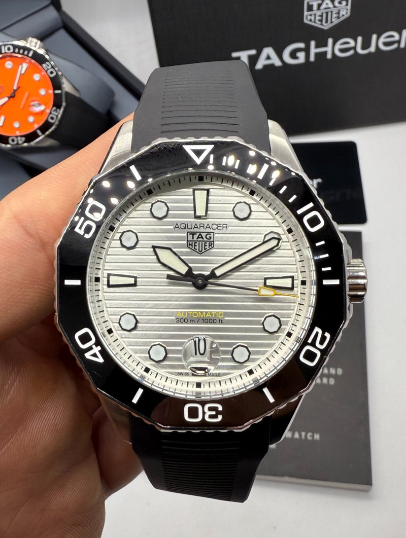 TAG Heuer Aquarecer 300, 43mm, Aço, Mostrador Branco, Puls. Borracha