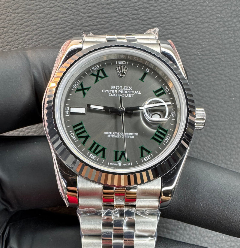Rolex DateJust 41mm Wimbledon Aço Mostrador Cinza Luneta Canelada