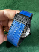 Hublot Classic Fusion 45mm Aço OxBlack Mostrador Azul Pulseira Couro com Borrach