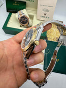Rolex Date-Just 41mm/36mm/31mm Aço/Dourado, Mostrador Preto, Luneta Canelada