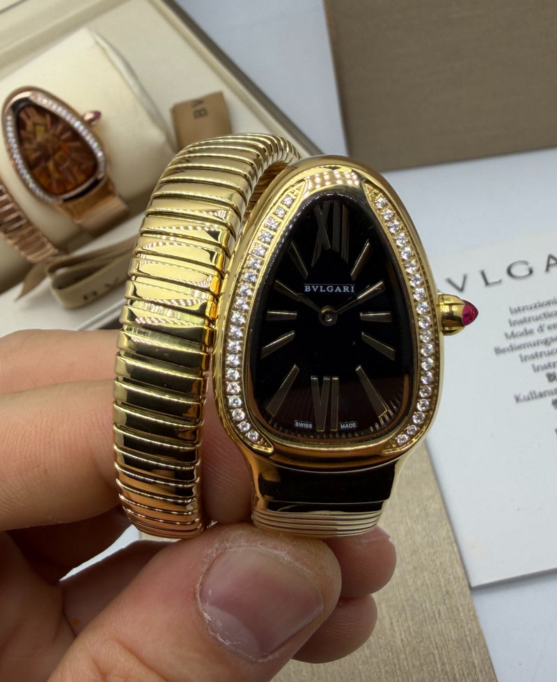 Bvlgari Serpenti Tubogas 01 Volta 35mm Aço/Dourado Mostrador Preto - Cravejado