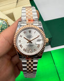 Rolex Datejust 31mm/36mm Aço/Rosé, Mostrador Prata Luneta Canelada