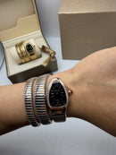 Bvlgari Serpenti Tubogas 02 Volta 35mm Aço/Rose Mostrador Preto - Cravejado