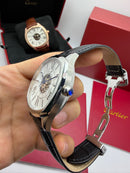 Cartier Drive 41mm Turbilhão Central Aço - Mostrador Branco - Pulseira Couro