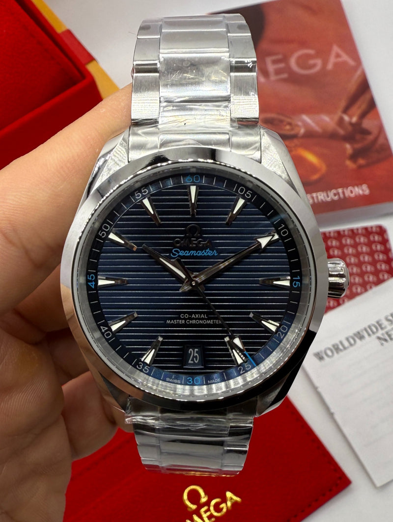 Omega Seamaster Aqua Terra 41 mm, Aço - Azul - Bracelete de Aço - CLONE