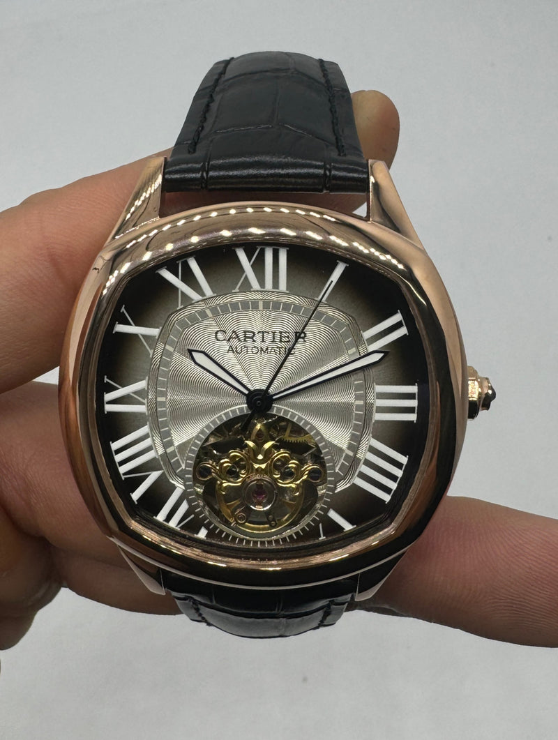 Cartier Drive 41mm Turbilhão Aço/Rose - Mostrador Cinza - Pulseira Couro