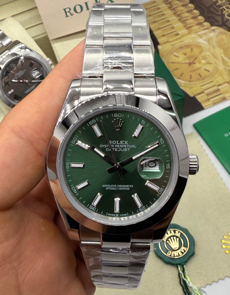Rolex DateJust 41/36mm Aço, Mostrador Verde, Pulseira Oyster