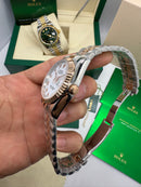 Rolex Date-Just 31mm/36mm Aço/Rose, Mostrador, Branco, Luneta Canelada