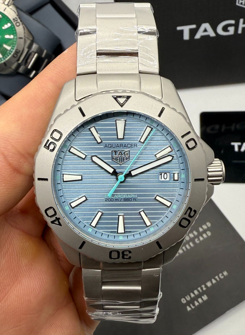 TAG Heuer Aquarecer 300 Solargraph , 41mm, Aço, Mostrador Azul