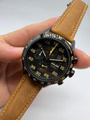 Tag Heuer Carrera Aço OxBlack 43mm, Mostrador Preto, Puls. Couro