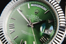 Rolex Day-Date 40mm Aço, Mostrador Verde Luneta Canelada