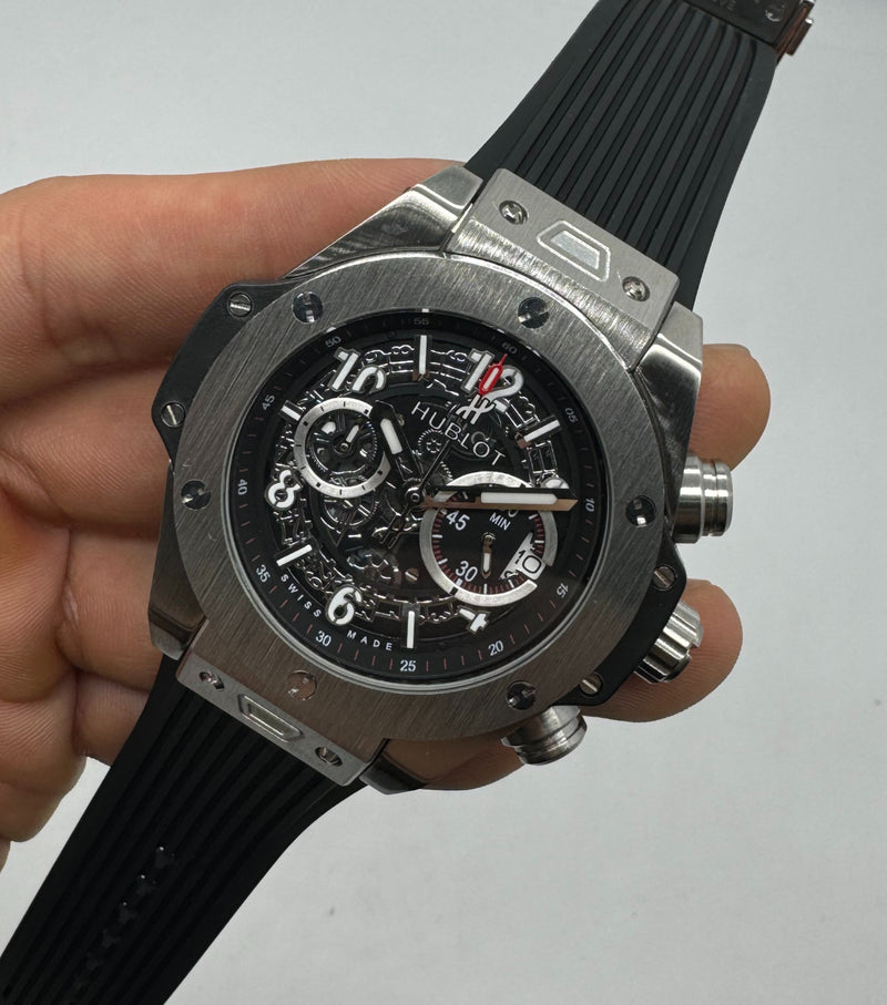 Hublot Big Bang 44mm Aço Mostrador Preto Esqueleto