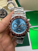 Rolex Daytona Ice Blue 40mm Aço Mostrador Azul Luneta Marrom