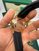 Rolex Daytona 40mm Aço Rose Mostrador Prata Luneta Preta, Pulseira OysterFlex
