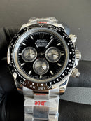 Rolex Daytona 40mm Aço Mostrador Preto Luneta Preta