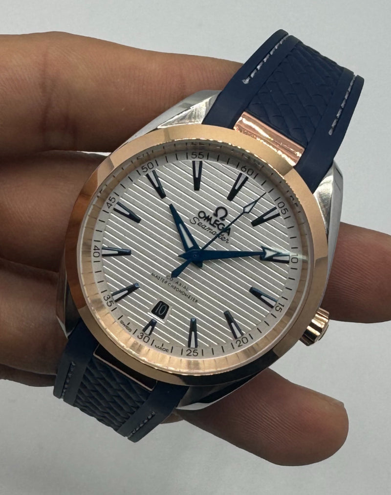 Omega Aquaterra 41,5mm Aço/Rose, Pulseira Borracha
